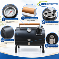 Barbecue portable au charbon de bois avec poignée en bois, thermomètre, cheminée, loquet et pieds – Barbecue de table
