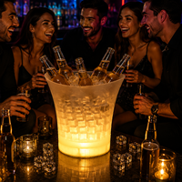 Seau à glace lumineux en plastique PP antichoc de 5 L, fonctionnant sur batterie, avec logo personnalisé imprimé pour bar, KTV, usage commercial