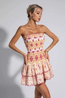 Robe mini smockée à volants superposés sans bretelles, imprimé floral bleu et blanc personnalisé 2026, pour femme, idéale pour les fêtes estivales, OEM ODM