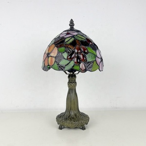 LongHuiJing 8Inch Tiffany Colored Glass <b>Table</b> <b>Lamp</b> Rose Grape Lotus Bedside <b>Table</b> <b>Lamp</b> Reading <b>Lamp</b> with Zinc Alloy <b>Base</b> - Product Image 4