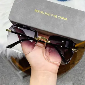 Kedatangan Baru 2023 Kacamata Tanpa Bingkai Kacamata Hitam Trendi Mewah Grosir Kacamata Fashion Wanita Kualitas Tinggi