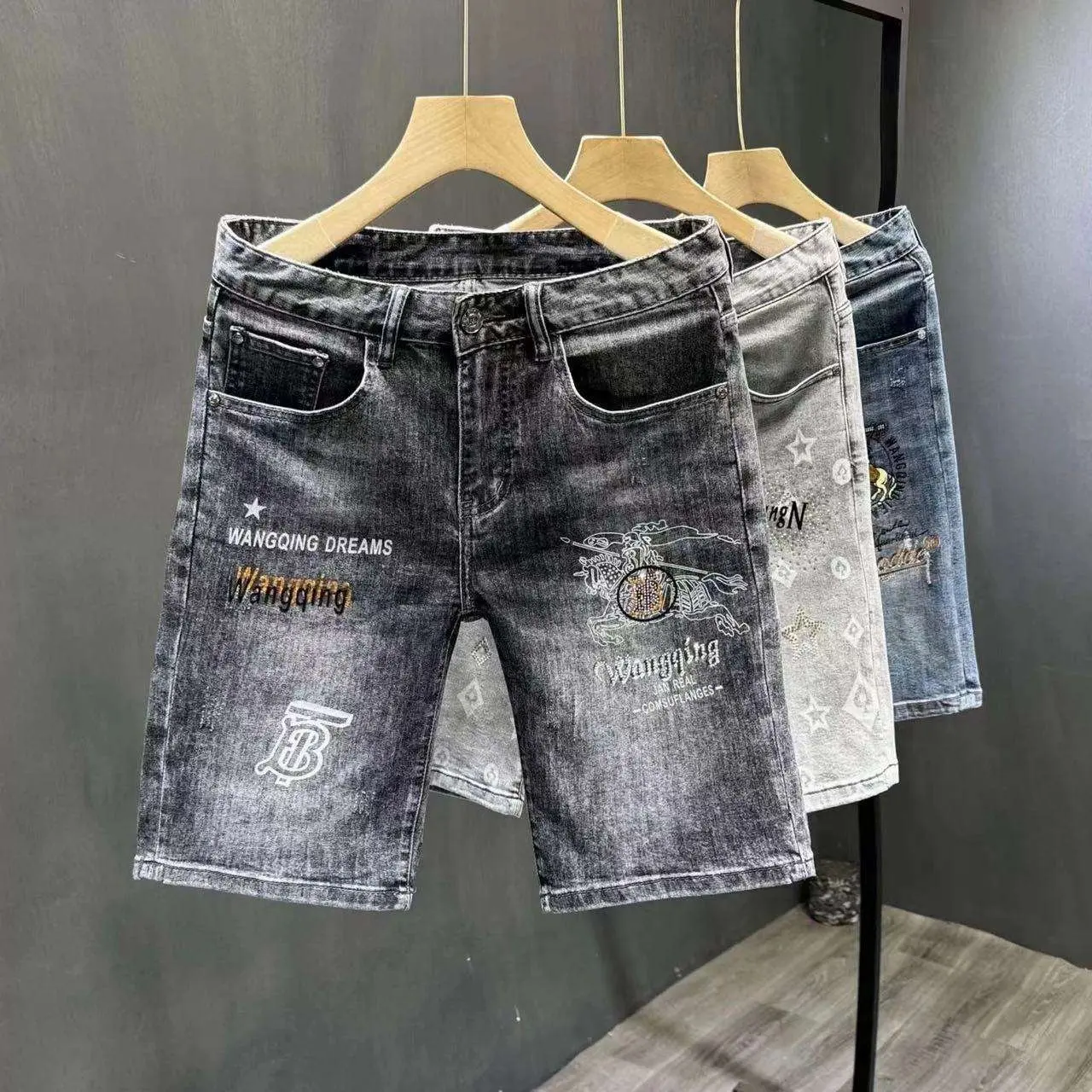 Pantaloni da lavoro corti estivi da uomo retrò personalizzati a buon mercato in fabbrica pantaloncini larghi in denim a doppio ginocchio