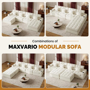 Sofá Modular de Terciopelo Moderno, Extensible, con Función de Masaje, en Forma de L, Diseño Tufted, Múltiples Combinaciones, Bolsillos Laterales, para Sala de Estar - Product Image 4