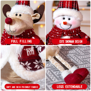 Nouveauté transfrontalière de Noël : Ornements rétractables en polyester, figurines Père Noël, bonhomme de neige et renne à longues jambes, motif écossais rouge - Product Image 4