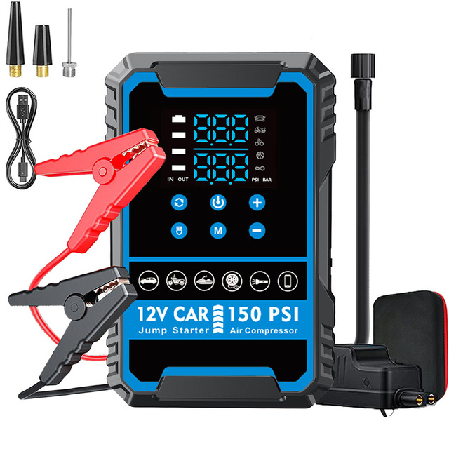 3000A Motorcycle Battery Jump Starter with Air Compressor 150PSI USB-C Charging Digital Screen-Portable Booster