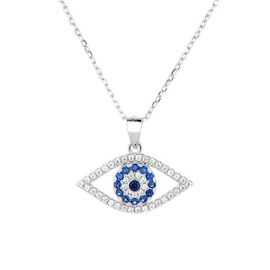 Solid 925 sterling silver evil eye pendant necklace diamond zircon cz cubic zirconia necklace jewelry