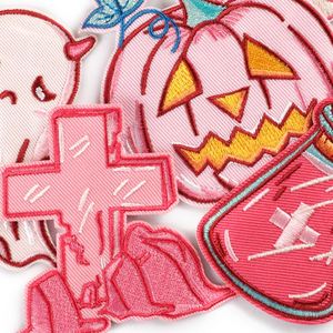 แพทช์ปักลายรูปฟักทองแม่มดหัวกะโหลกสีชมพูน่ารักสำหรับตกแต่งเสื้อผ้าและหมวกในวันฮาโลวีน - Product Image 6