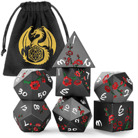 Lot de 7 dés métalliques polyédriques motif fleur de prunier avec sac dragon pour jeux de rôle de table (RPG), TRPG, cosplay, cadeaux et articles de fête