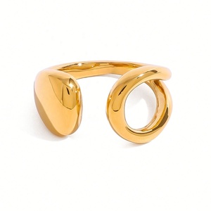 Bague ouverte asymétrique creuse plaquée or rose personnalisée pour femme, bijou fantaisie en acier inoxydable, bague géométrique tendance - Product Image 1