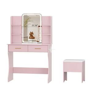 Coiffeuse LED intelligente avec éclairage d'ambiance RVB et rangement latéral, table de maquillage pour chambre à coucher avec tabouret assorti - Product Image 5