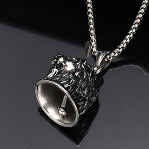 Neue Punk-Retro-Löwenkopf Wikinger Odin Rassel Glocke Halskette Männlich Exorzisten-Glocke Titan-Stahl-Halter - Product Image 6