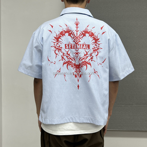Polo surdimensionné à imprimé graphique personnalisé, T-shirt de créateur, fabricant de t-shirts, chemises polo rayées boutonnées pour hommes - Product Image 4