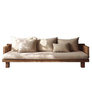 Moderno semplice divano a tre posti in legno massello naturale stile Wabi-Sabi per piccoli appartamenti Set per soggiorno - Product Image 5
