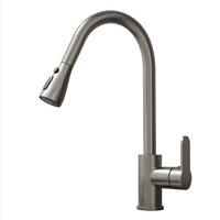 Robinet de cuisine monocommande extractible en acier inoxydable de style américain, avec cartouche céramique, finition brossée, anti-éclaboussures, pour usage domestique