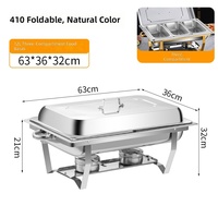 Plat de service rectangulaire en acier inoxydable avec cadre doré, 3 bacs et brûleur à combustible pour la restauration hôtelière (vente en gros)