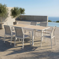 Chaise de salle à manger d'extérieur moderne en maille avec dossier en toile, structure en aluminium thermolaqué et accoudoir décoratif pour cuisine et cour
