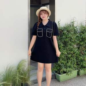 เสื้อโปโลผู้หญิงลองหยวนสีขาว ชุดเดรสลำลองถักนิตติ้งความยาวปานกลาง พร้อมกระเป๋าประดับเพชร N8052 - Product Image 2