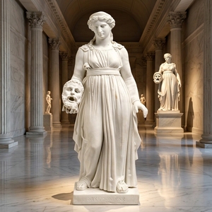 Statue de Melpomène en marbre blanc sculptée à la main sur mesure, sculpture figurative sur le thème de la Tragédie de la Musa, design traditionnel, résistante aux intempéries - Product Image 5