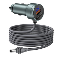 Kabel Colokan Pemantik Rokok Mobil 12V 24V dengan Voltmeter Digital, Pengisi Daya Mobil 3-Port USB & Type-C ke Kabel Daya DC 5.5x2.1mm Male