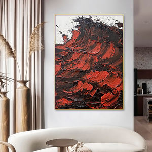 100% peint à <span class=keywords><strong>la</strong></span> main <span class=keywords><strong>peinture</strong></span> à l'huile abstraite 3D rouge noir mer vagues moderne mur Art luxe photo pour salon - Product Image 4