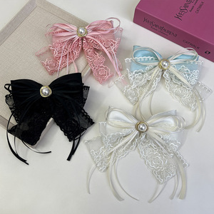 스위트 스타일 공주 소녀 레이스 리본 헤어 클립 요정 머리 장식 리본/자수 롱 테일 리본 바레트 - Product Image 1