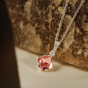 Collana in argento 925 moderno di fascia alta con ciondolo rosa con torre di zucchero coltivata con ciondolo alla moda ciondolo in pietra preziosa - Product Image 6