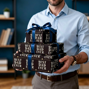 กระดาษห่อของขวัญลายพิมพ์สีดำทองสองด้าน สำหรับวันพ่อ  "Best Dad Ever" - Product Image 2