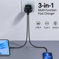 Chargeur mural 3 en 1 GaN 65W, chargeur sans fil pour montre, USB Type-C QC3.0/PD, chargeur rapide pour smartphone, tablette, ordinateur portable, voyage portable