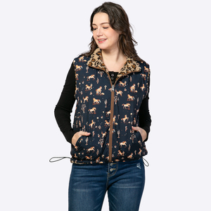 Gilet Sherpa réversible personnalisé pour <span class=keywords><strong>femme</strong></span> à imprimé léopard, veste <span class=keywords><strong>sans</strong></span> manches doublée à imprimé cheval western, fabricant - Product Image 5