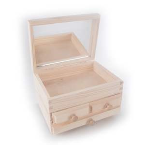 ミラーと3つの引き出し付きプレーンパイン木製ミニドレッシングテーブルジュエリーボックス - Product Image 3