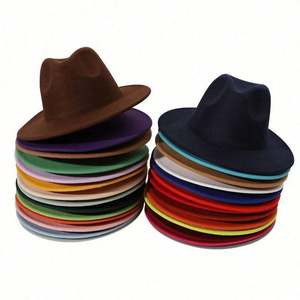 Chapeau Fedora à large bord plat, formel et décontracté, pour adultes unisexes, couleur bordeaux unie, polyester/coton, utilisation 4 saisons, vente en gros - Product Image 3