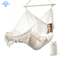 Chaise suspendue pliable en métal robuste avec barre de support, siège en corde de coton tressée à la main, hamac doux et extensible de grande taille