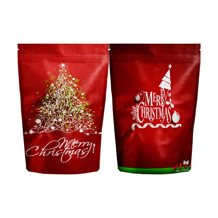 Stand Up Pouch Zip Lock Tassen Vrolijk Kerstfeest Gift Voedsel Verpakking Custom Gedrukt Kraftpapier Diepdruk Rits Top Accepteren