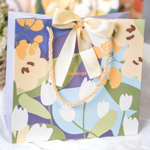 Sacs cadeaux de petite taille en PP écologiques à imprimé floral de style chinois avec poignée en corde pour mariages, anniversaires, boutiques, événements festifs - Product Image 2