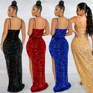 Noche <span class=keywords><strong>Gala</strong></span> Malla Perspectiva Split Elegante Hasta el suelo Vestido Ropa de mujer - Product Image 6