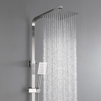 Ensemble de douche mural carré en acier inoxydable 304 brossé, à eau froide, avec pommeau de douche effet pluie, noyau de valve en céramique douce et finition chromée