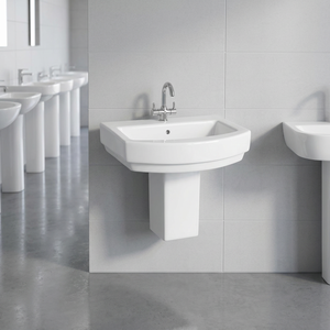 Modern Design White Ceramic Semi Pedestal Sink Wash Basin With Drainer Made In India For Bathroom - Product Image 2