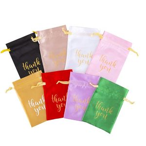 Satin Drawstring Gift <b>Bags</b> Thank You Print Silk Jewelry Pouches Wedding Favor Candy Packaging Party Bridal <b>Shower</b> <b>Bag</b> - Product Image 3