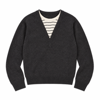 Pull en laine style coréen, effet deux pièces, color-block, manches longues, col rond, haut en tricot preppy pour femme, polyvalent