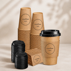 Bicchieri Personalizzati con Logo, Coperchio e Manicotto, Tazze Artigianali in Carta Kraft per Bevande e Caffè - Product Image 2