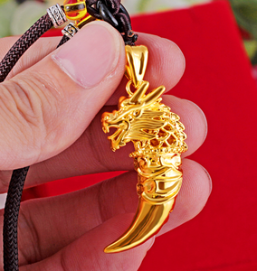 好运珠宝18k金狼牙吊坠复古铜古巴链吊坠男士女士泰国黄金吊坠 - Product Image 2