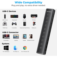 Hub USB C de Aluminio de 10 Puertos, 10 Gbps, OEM, Hub de Expansión USB 3.2, Hub USB Profesional para Transferencia de Archivos de Alta Velocidad, Laptop, Tablet