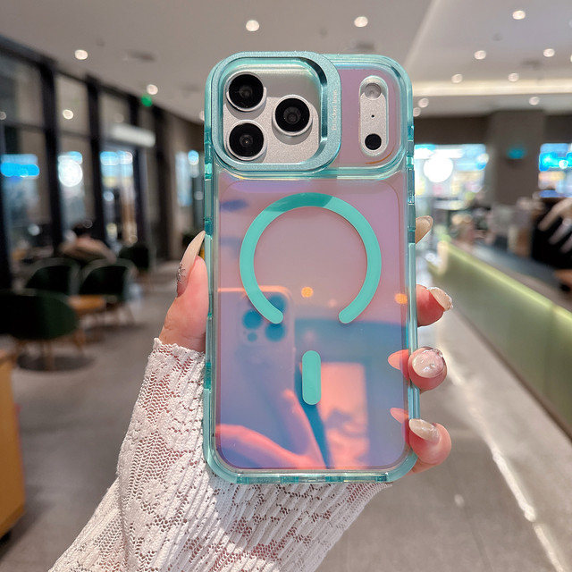 IVYMAX Bracket Magnetic Colorful Wave Camera Guard Stand Lens Kickstand Cell Mirror Phone case for iphone 16 17 18 Pro Max Cover