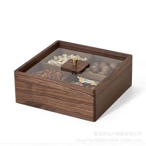 Caja de madera para frutos secos con tapa, rectangular, con compartimentos divididos, para almacenamiento de alimentos en la sala de estar - Product Image 5