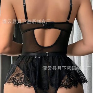 European and American cross-border midnight seductive lingerie set with lace embroidery Valentine's Day passionate uniform - Product Image 1