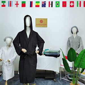 Wholesale Black <strong>Waffle</strong> <strong>Robe</strong> Customized logo Bathrobe with Hood Cotton <strong>Robe</strong> for Home - Product Image 2