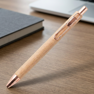 Simple Design Wooden Roller Pen Rose Gold Trim Durable Promotional <b>Office</b> Product Corporate <b>Gift</b> - Product Image 4