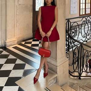 ABYOVRT kadınlar seksi Backless <span class=keywords><strong>Mini</strong></span> elbise kolsuz bir çizgi rahat yaz dokuma dijital baskı kamgarn kolej mezuniyet elbise - Product Image 4