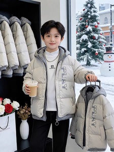Veste d'hiver pour adolescents, coupe-vent à <span class=keywords><strong>capuche</strong></span> avec fermeture éclair, rembourrée en coton épais et chaud, traitement doux, pour enfants plus âgés - Product Image 3
