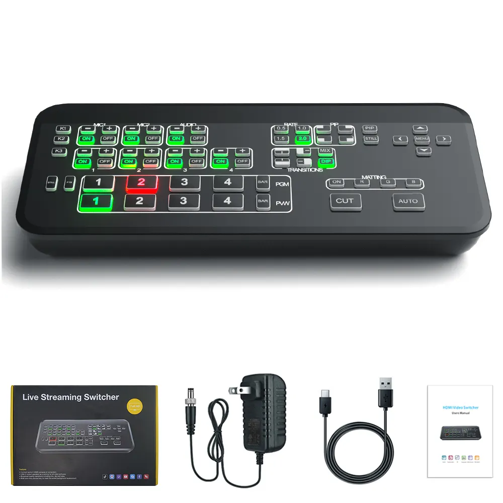 1080P Broadcast Stream Seamless Switch 4 Channel HDMI Live Streaming Switcher Camera Video Capture Mixer Work With Vmix OBS Zoom